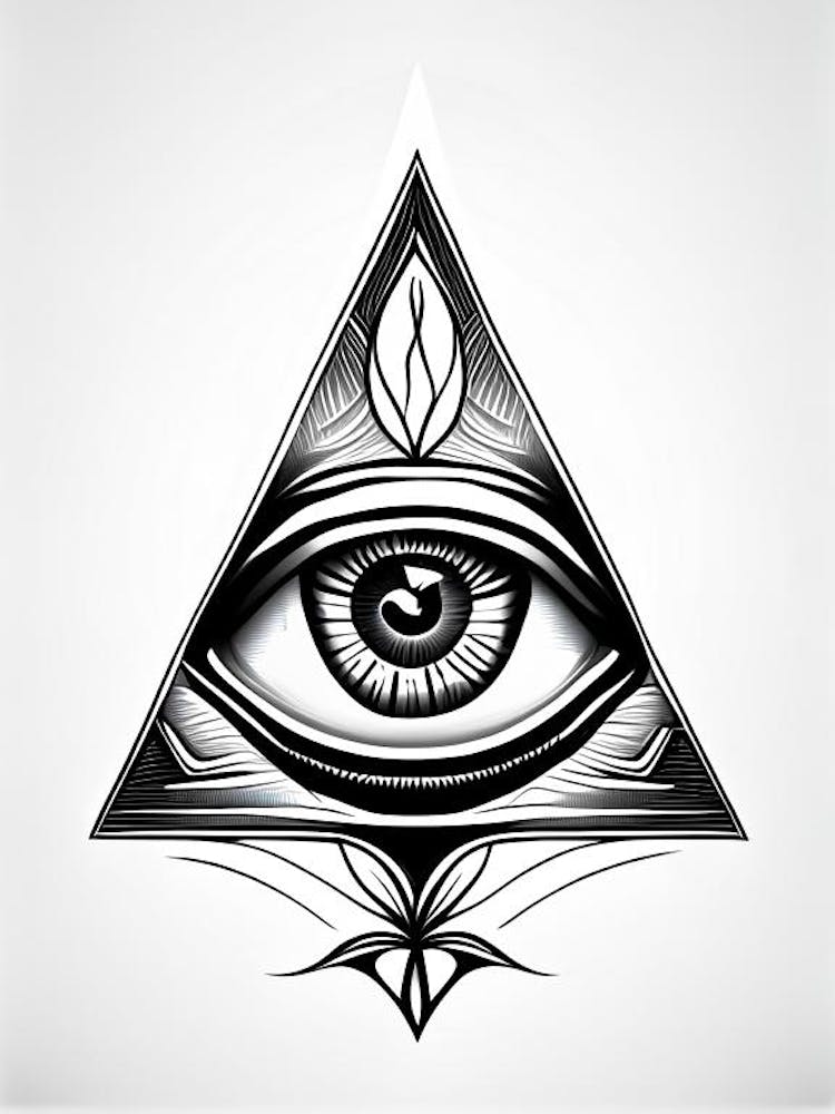 Mysticism, Symbol, Third Eye Simple Black & White Illustration 3