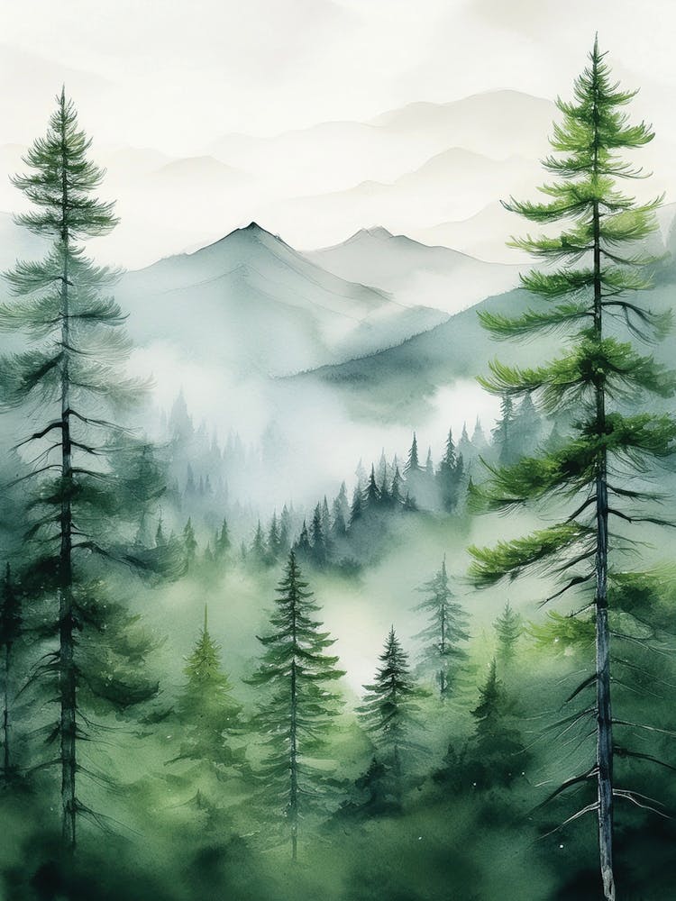 Appalachian Mountains Misty Pine Trees Art Painting, Vintage Landscape, Vintage Landscape, Country Field Wall Art, Botanical Art Poster, Appalachian Mountains Forest Prints Pine Trees.01 (17) 1