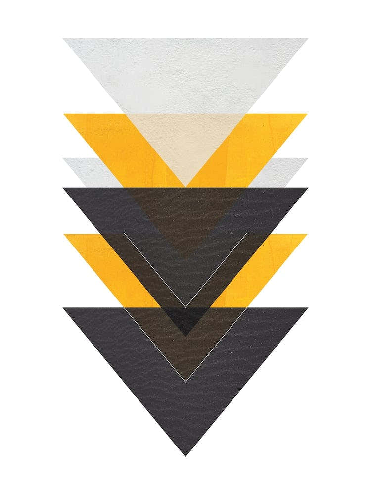Yellow Grey and Black Six Triangles Abstract