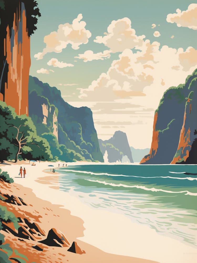 Vintage Retro Print Of Maya Bay, Koh Phi Phi Thailand 3
