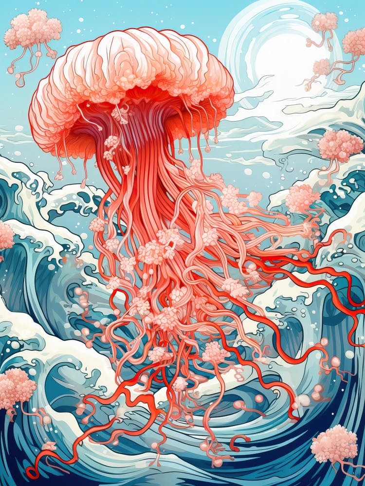 Jellyfish Animal Drawing In The Style Of Ukiyo E 2