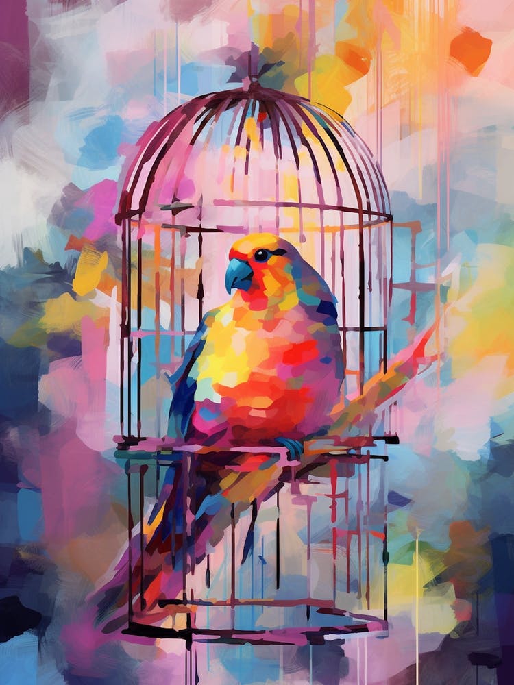 Colourful Watercolour Bird Cage 1