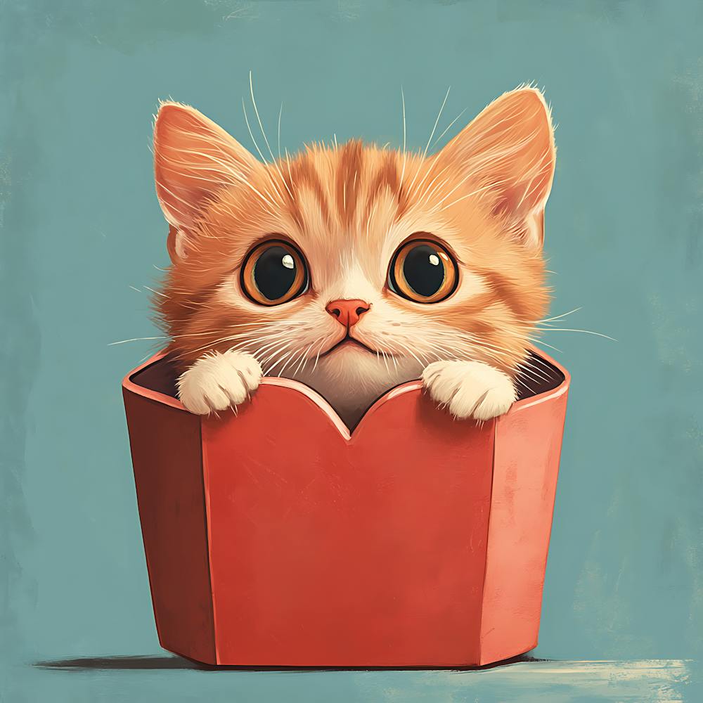 Cute Cat Peeking from Heart Gift Box 7