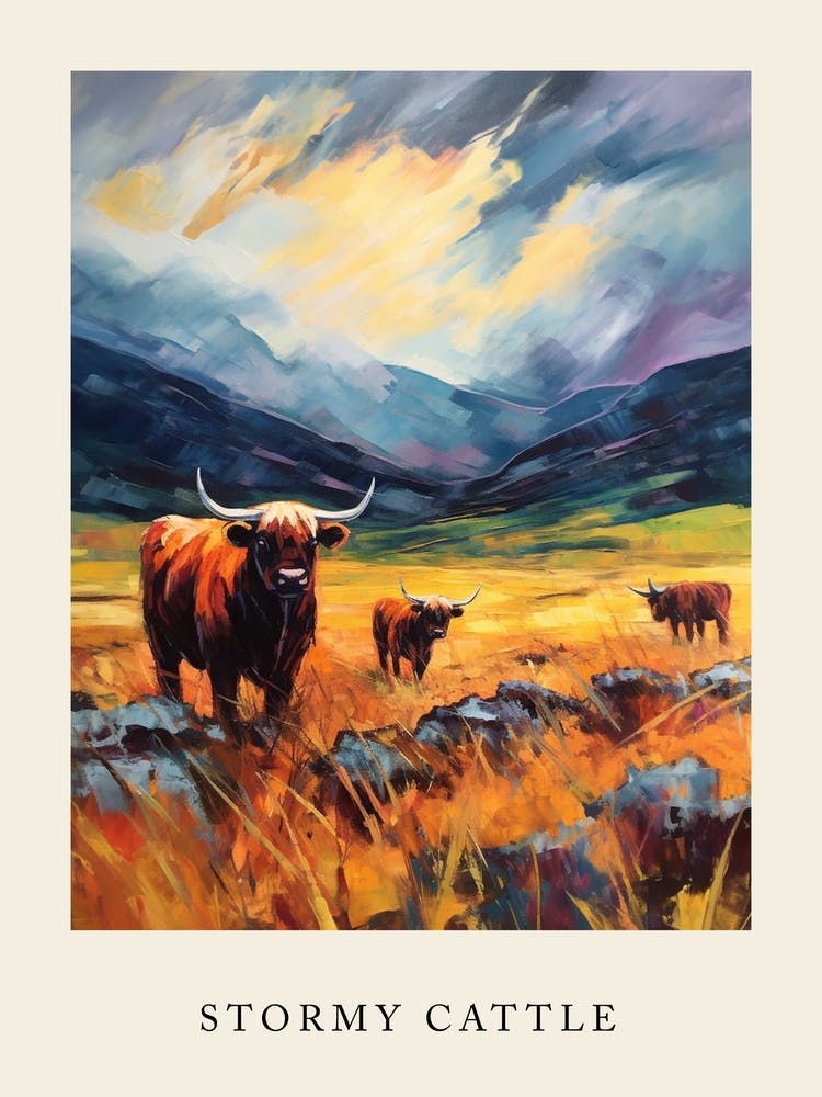 Stormy Impressionism Style Cattle