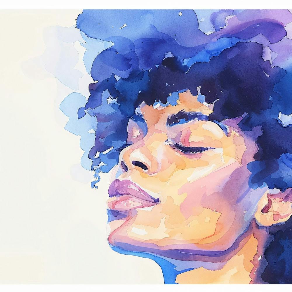 Watercolor Of A Woman With Blue Hair