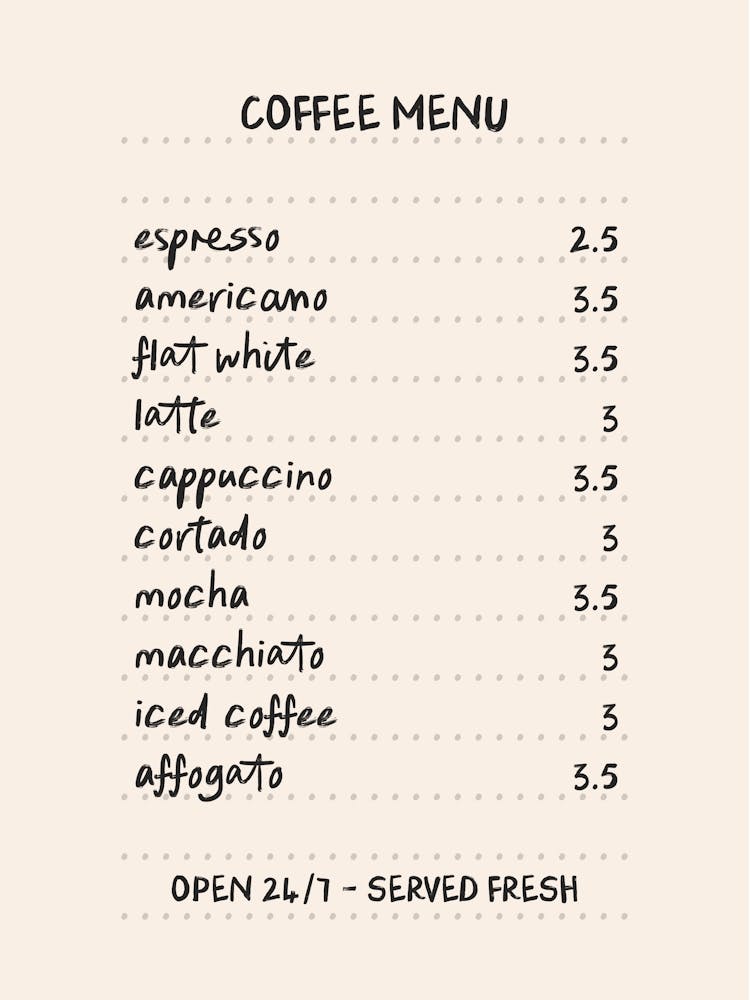 Coffee Menu