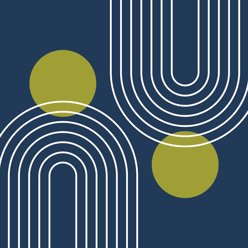 Mid Century Modern Geometric C19 In Navy Blue And Lime (Rainbow And Sun Abstraction) 02