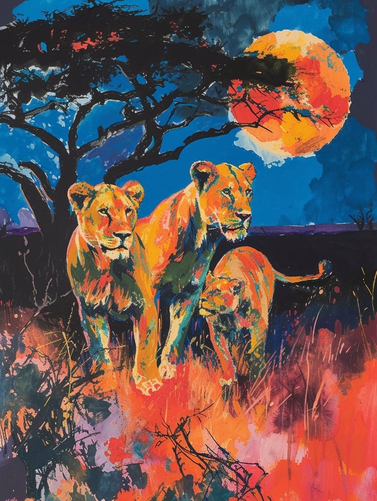 Transvaal Lion Night Hunt Fauvist Painting Painting 2