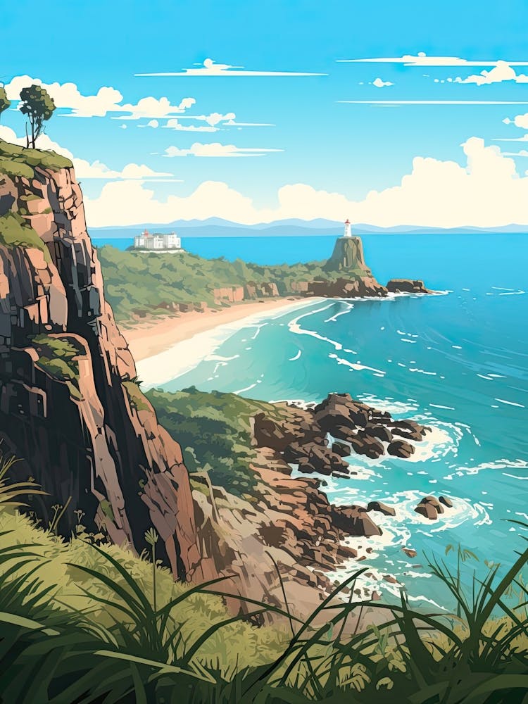 Cape Byron, Australia, Flat Illustration 2