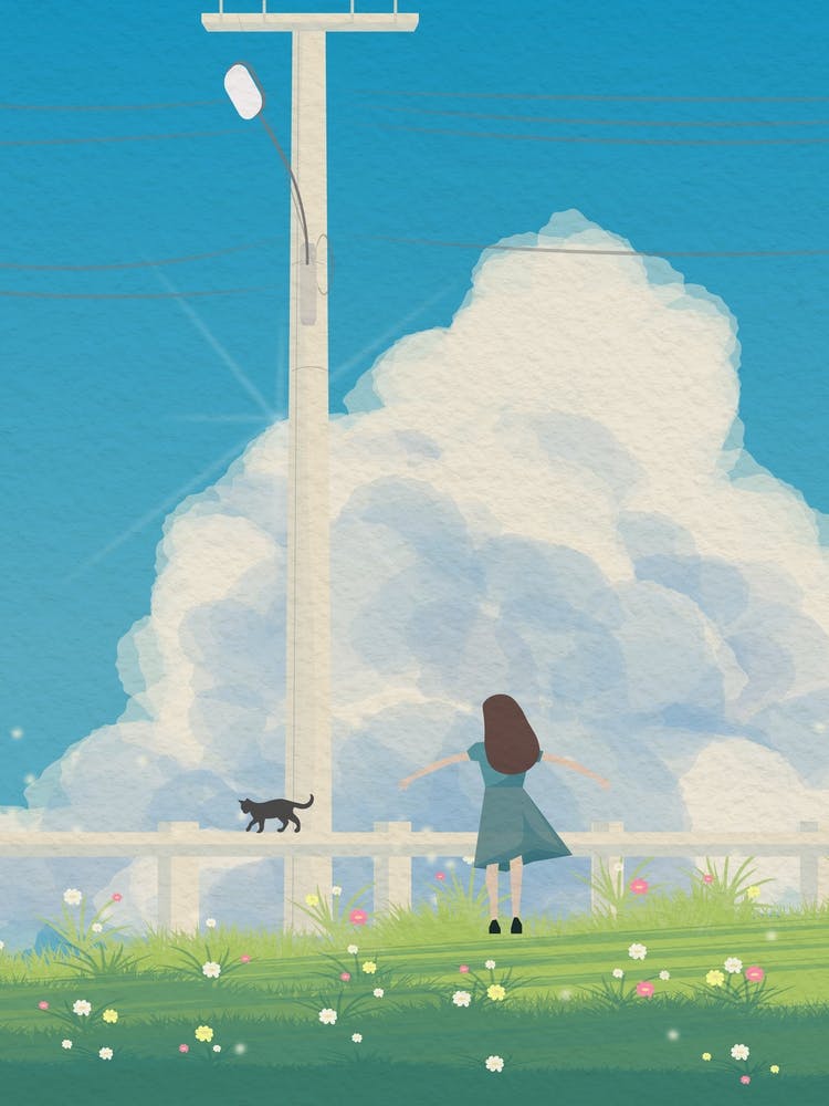 Minimal art Japanese Girl And A Cat