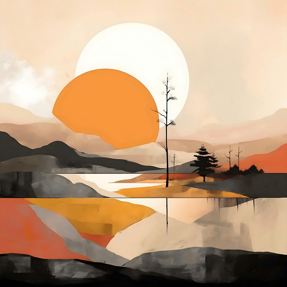 Peinture de Paysage Abstrait Tons Neutres Chaleureux