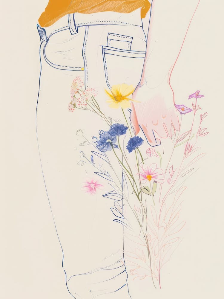 Floral Blue Jeans Line Art 4