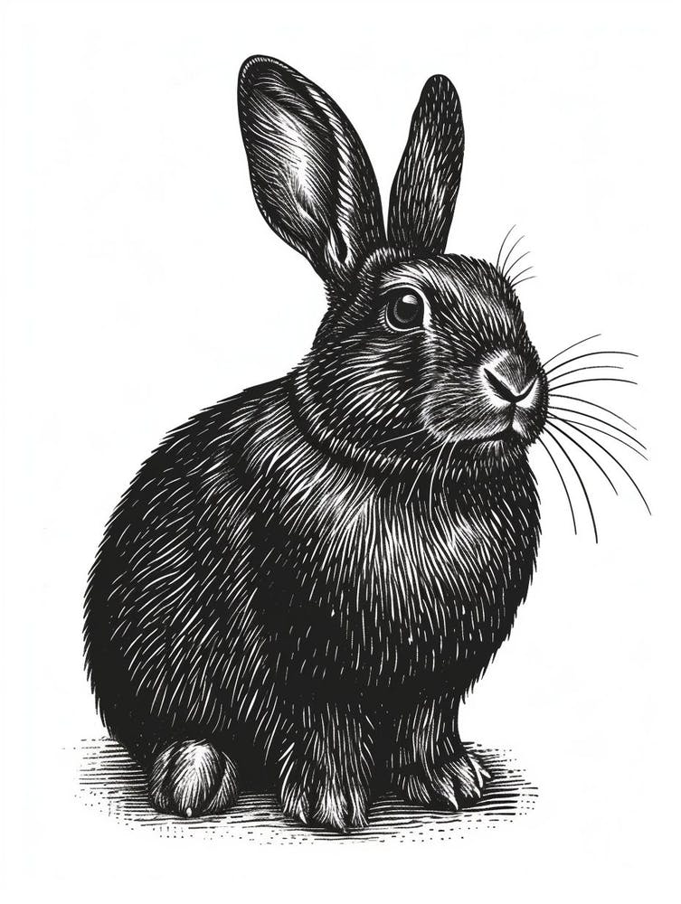 American Sable Blockprint Rabbit Illustration 3