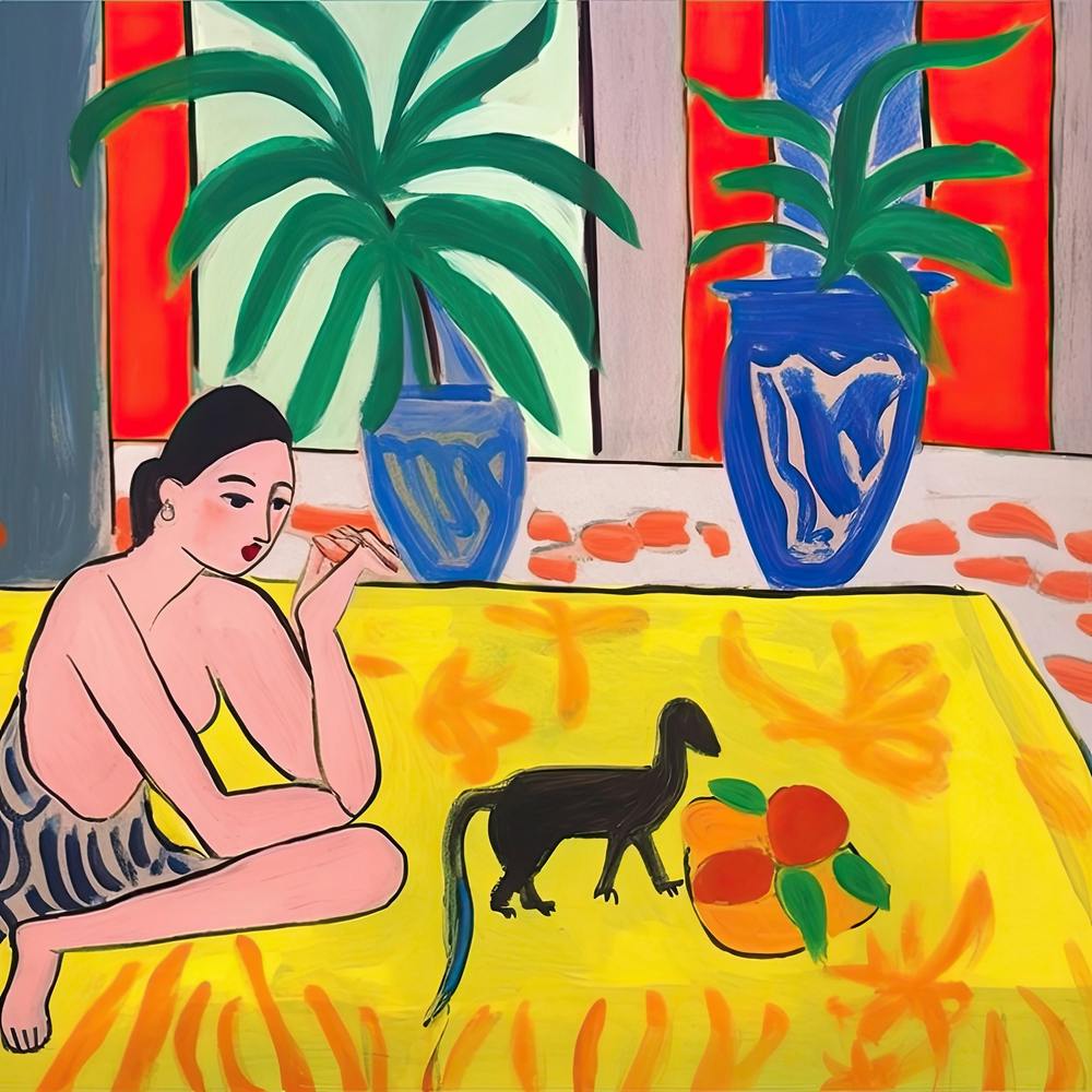 Frau mit Katze und Früchten, Die von Matisse inspirierte Kunstkollektion