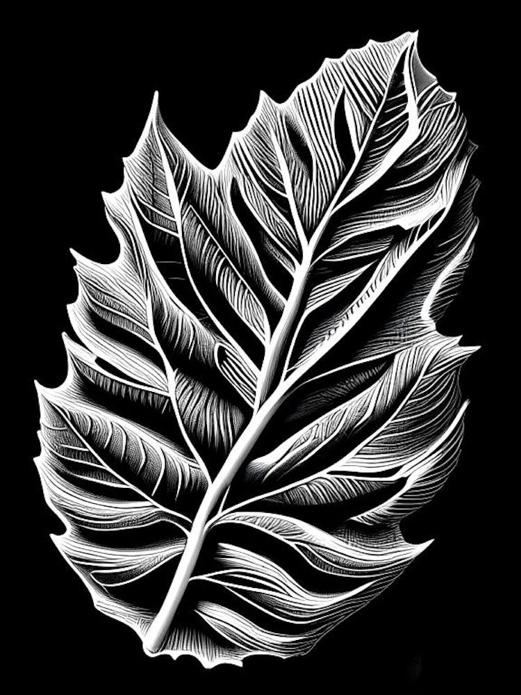 Hickory Leaf Linocut 1
