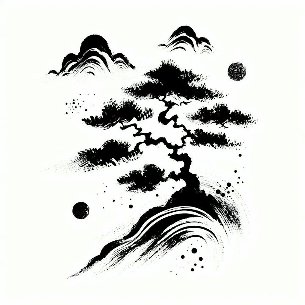 Chinese Ink Painting Bonsai Tree 1
