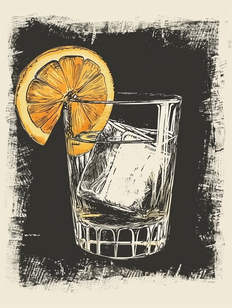 Cocktail With Orange Wedge & Black Gouache Background
