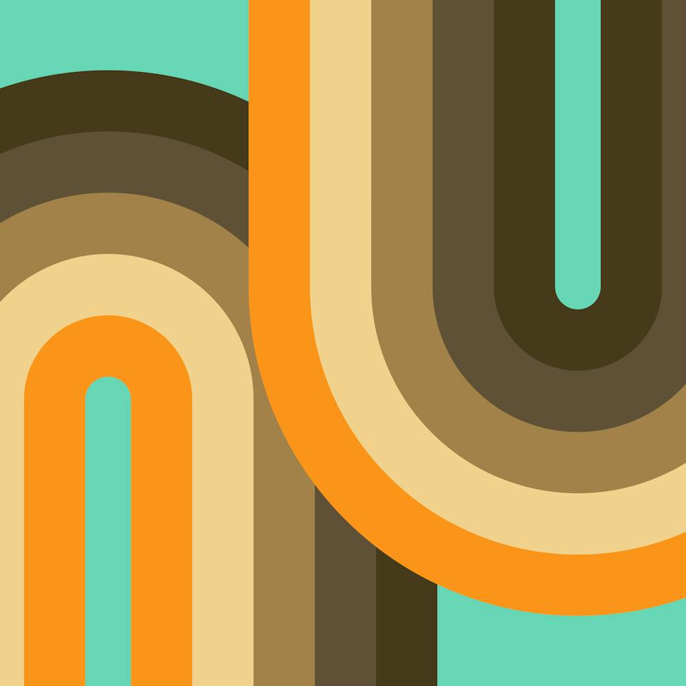 Midcentury Modern Geometric Arch Rainbow 15 In Classy Brown Tan Orange 02