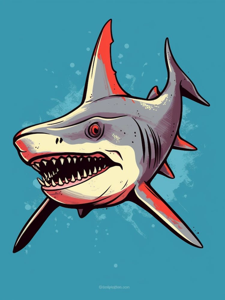 A Great Hammerhead Shark In A Vintage Cartoon Style 1