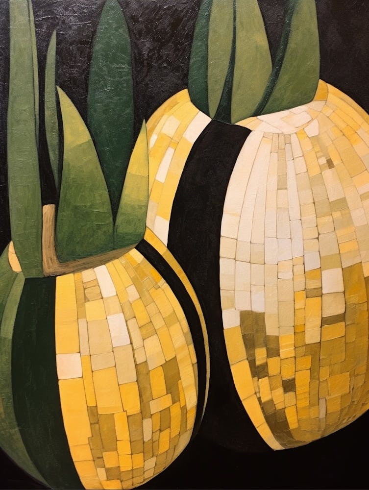 Modern Abstract Cactus Painting Golden Barrel Cactus