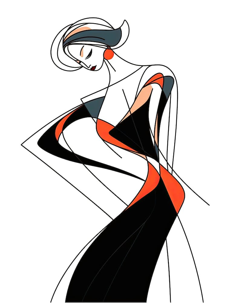 Woman In Black Dress, lineart