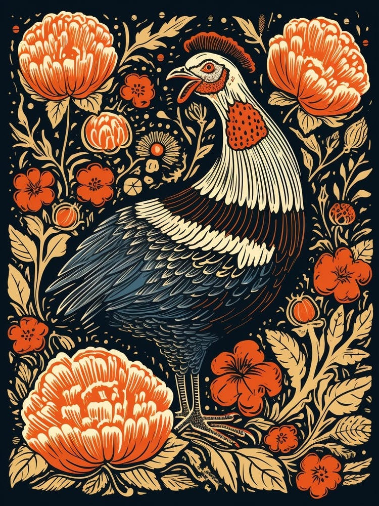Vintage Bird Linocut Turkey 3