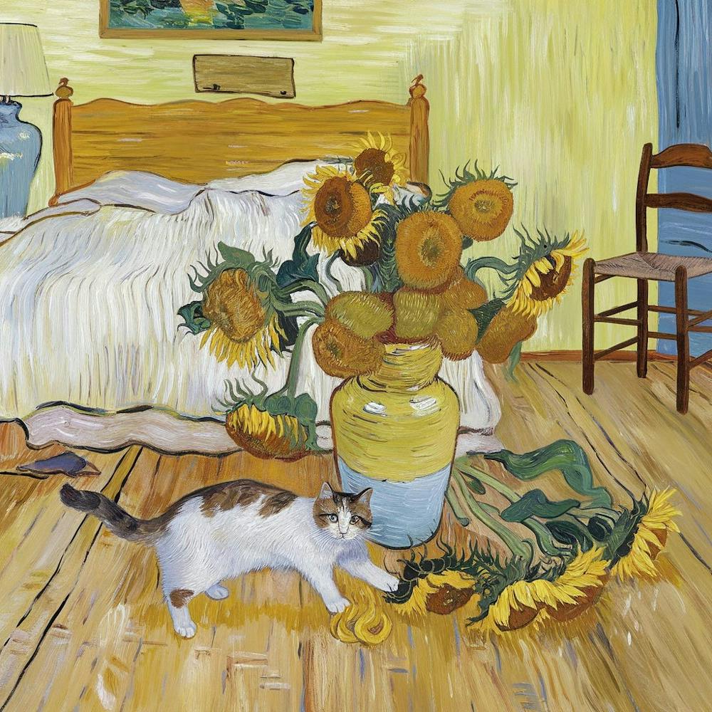 Sunflowers with cat and vase 1