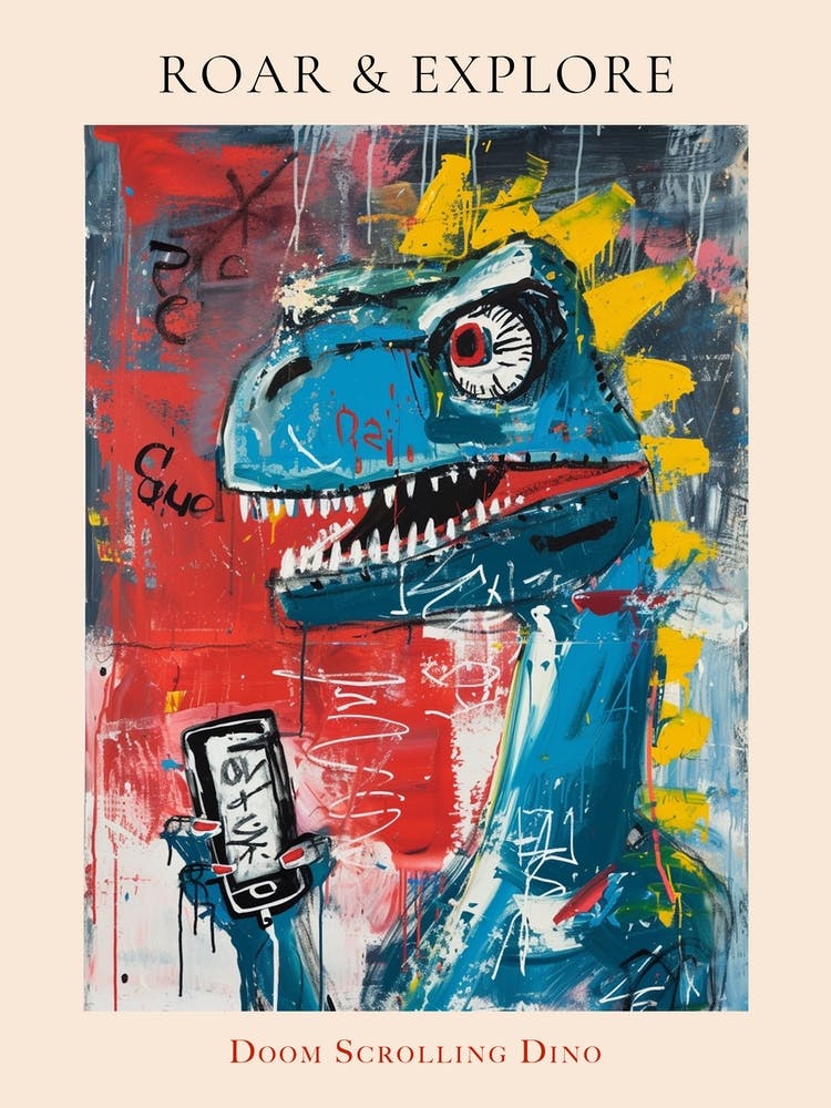 Abstract Graffiti Style Dinosaur On A Smart Phone 1 Poster