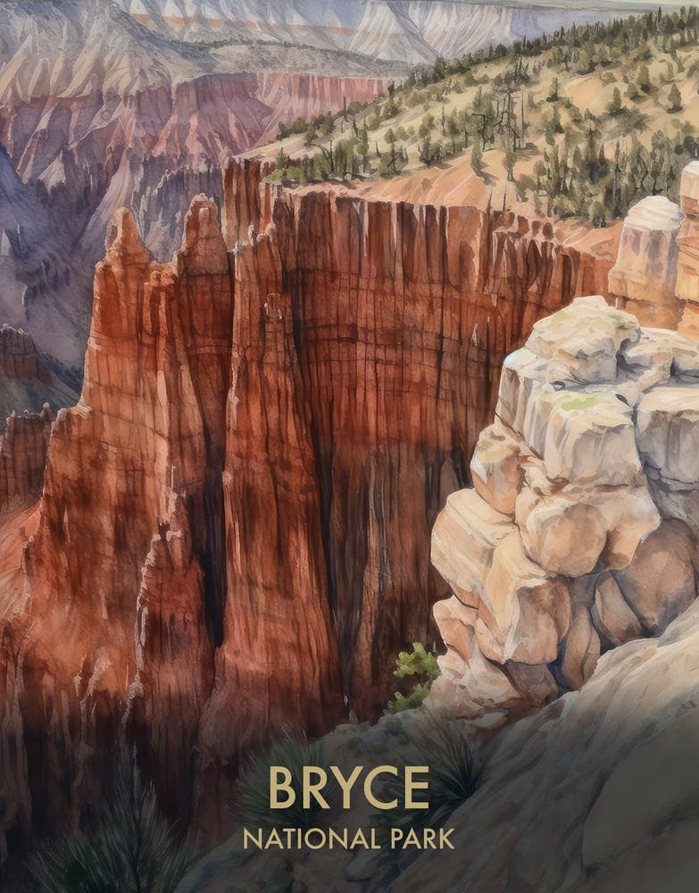 Bryce Canyon National Park Watercolour Vintage Travel Poster 4