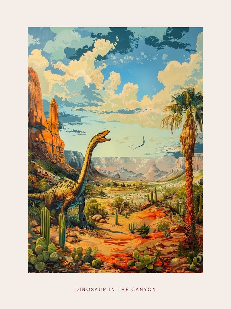 Dinosaur In The Canyon Desert Affiche Peinture