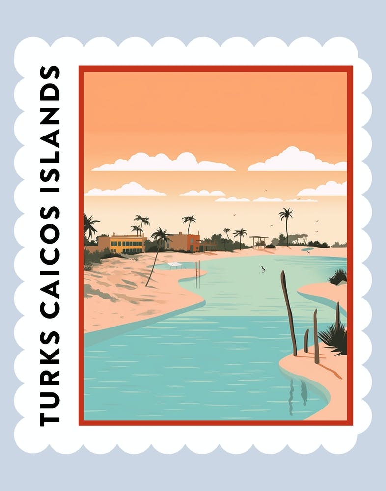 Turks Caicos Islands Reisebriefmarkenposter