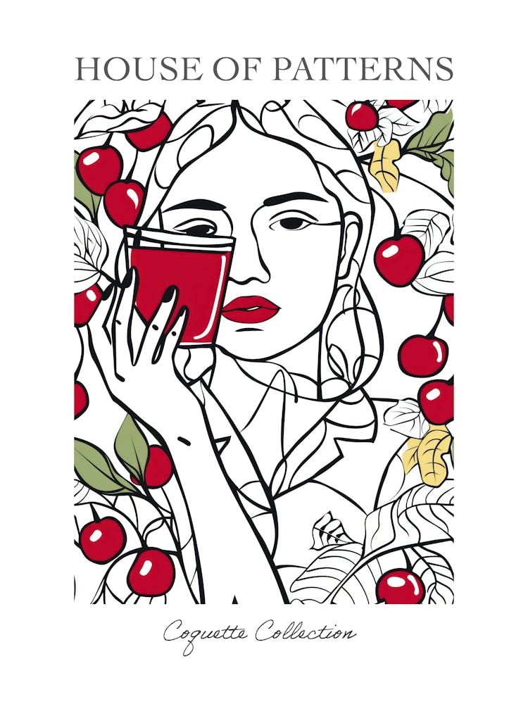 Woman Portrait With Cherries 1 Pattern Poster