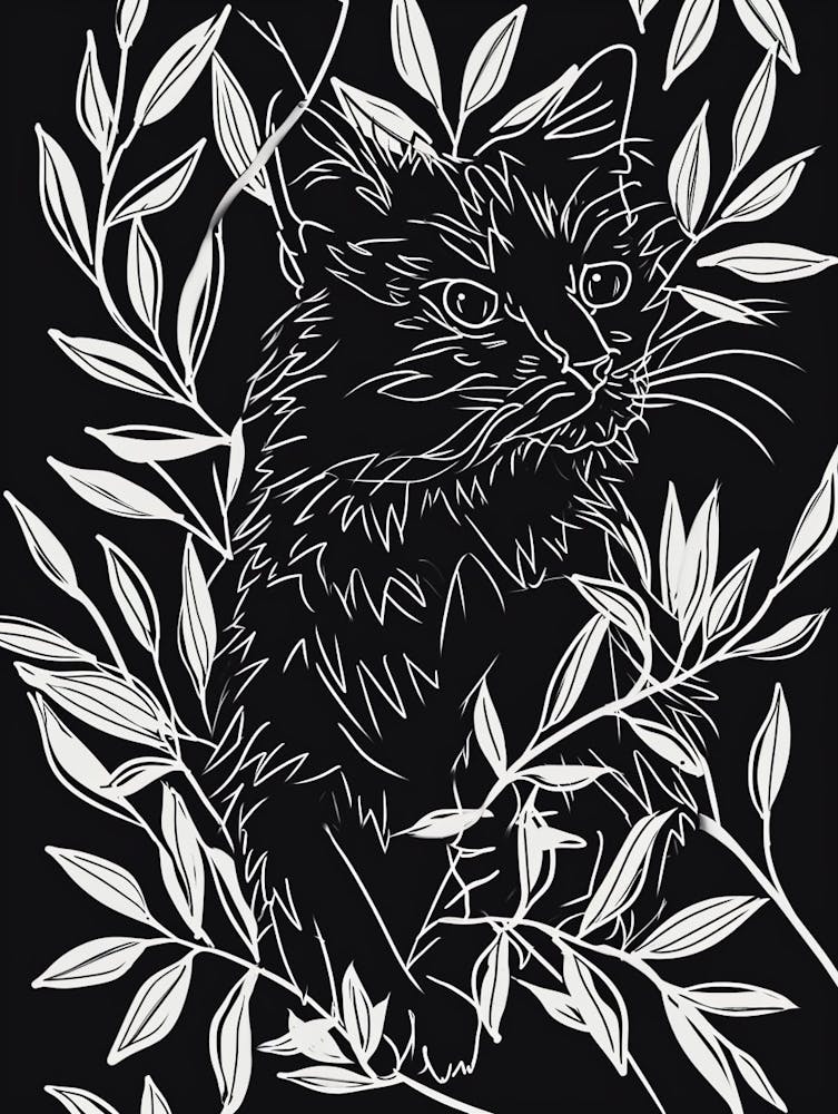 Highlander Cat Minimalist Illustration 3