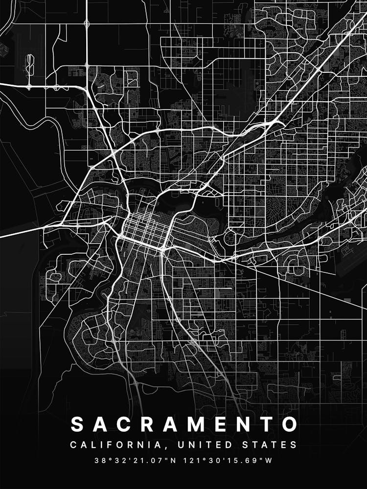 Sacramento California USA Black Map