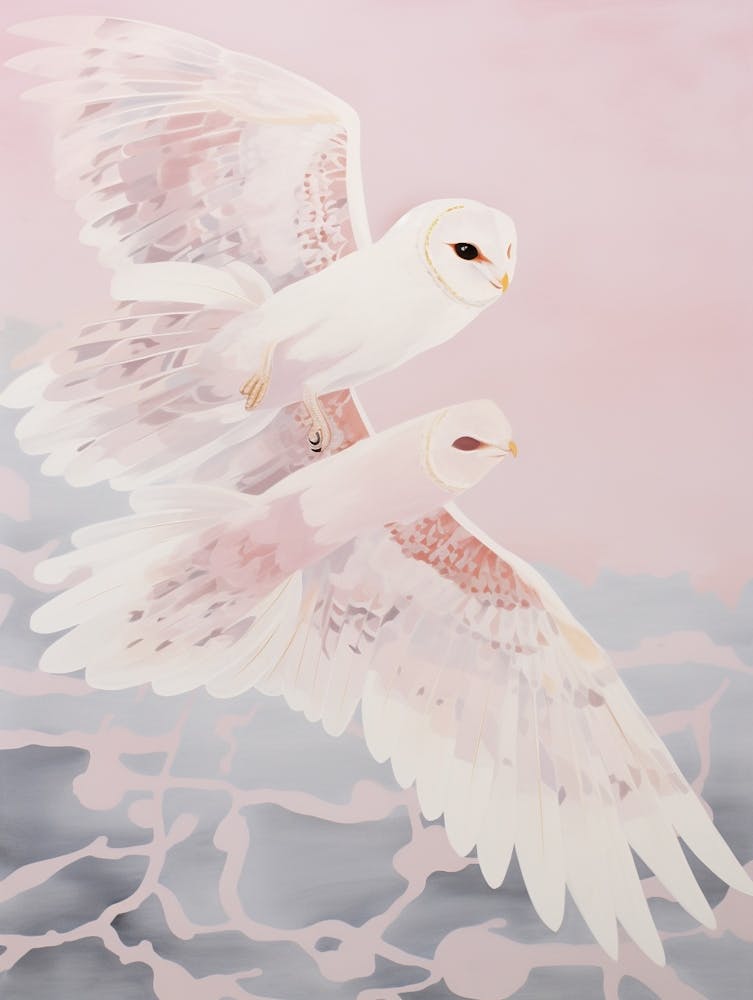 Pink Ethereal Bird Painting Barn Owl 2