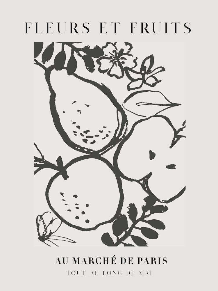 Fruit And Flower Market Black & White