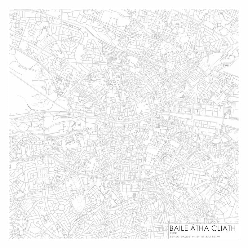 Baile Átha Cliath Éire city map black on white blueprint design