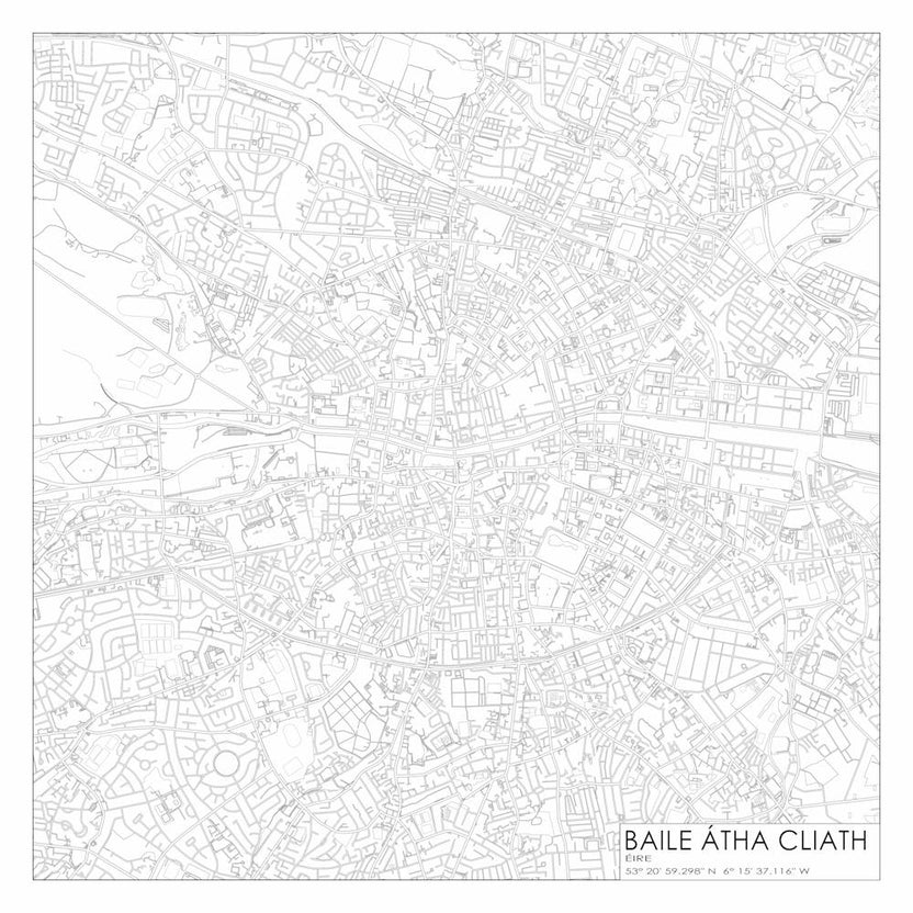 Baile Átha Cliath Éire city map black on white blueprint design