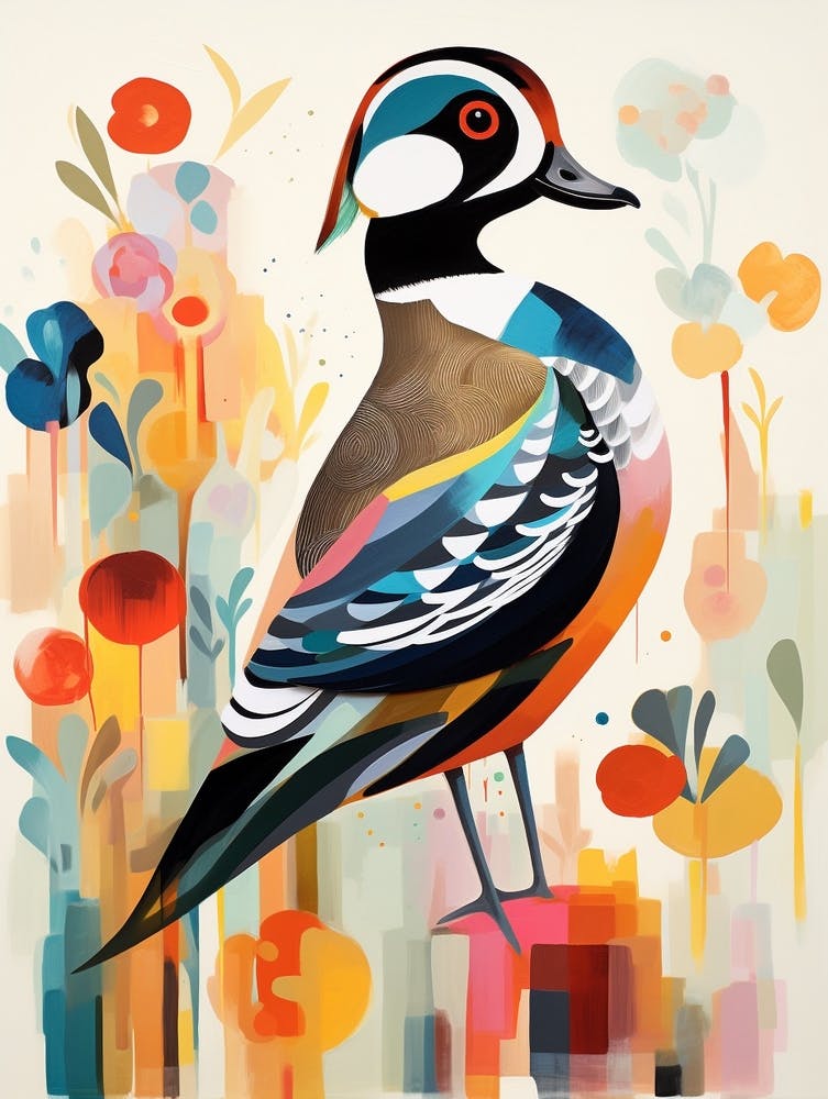 Bird Painting Collage Wood Duck 1