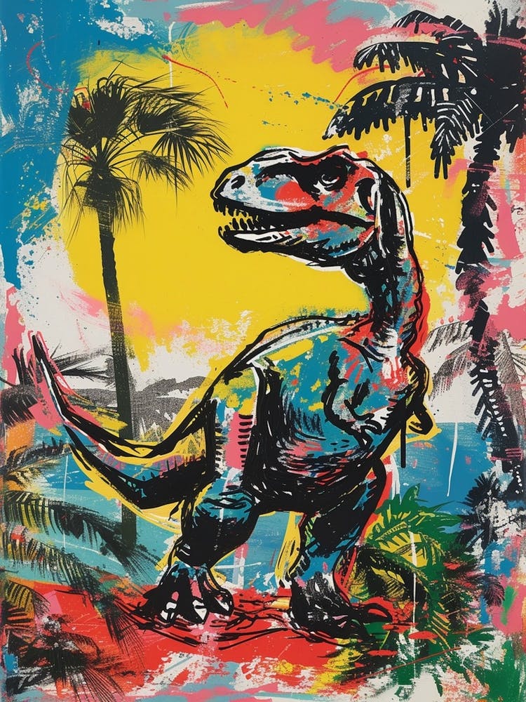 Dinosaur With Palm Trees Graffiti Inspired 2