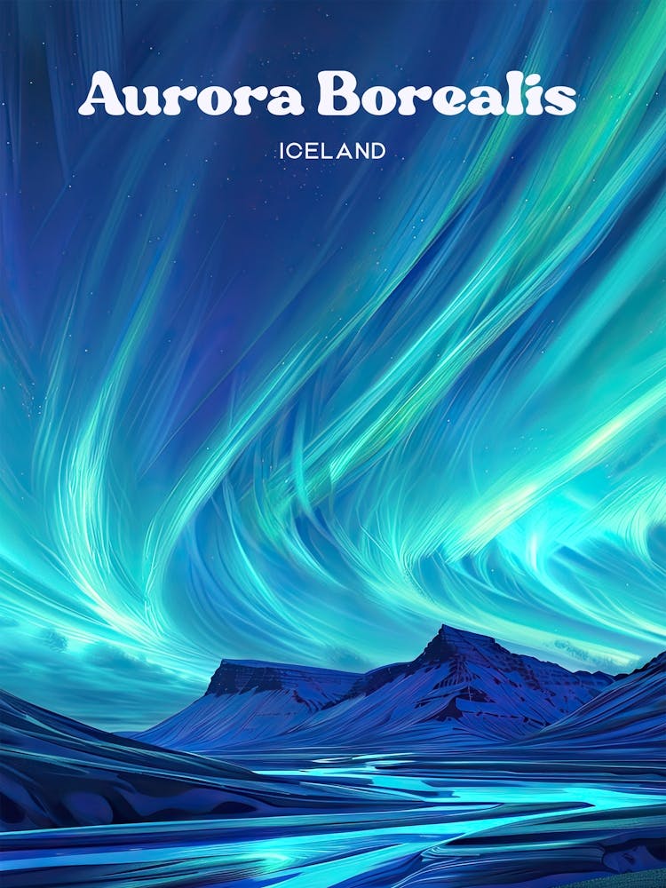 Aurora Borealis Islande Lumières du Nord Art Numérique de Voyage