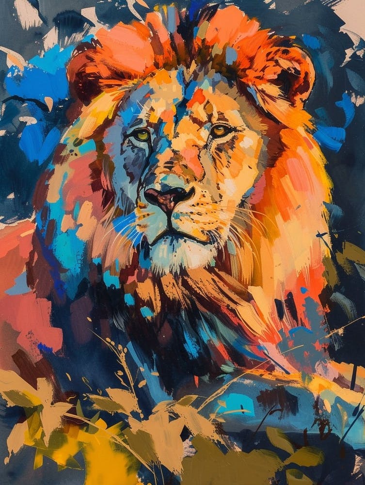 Asiatic Lion Fauvist Painting 3