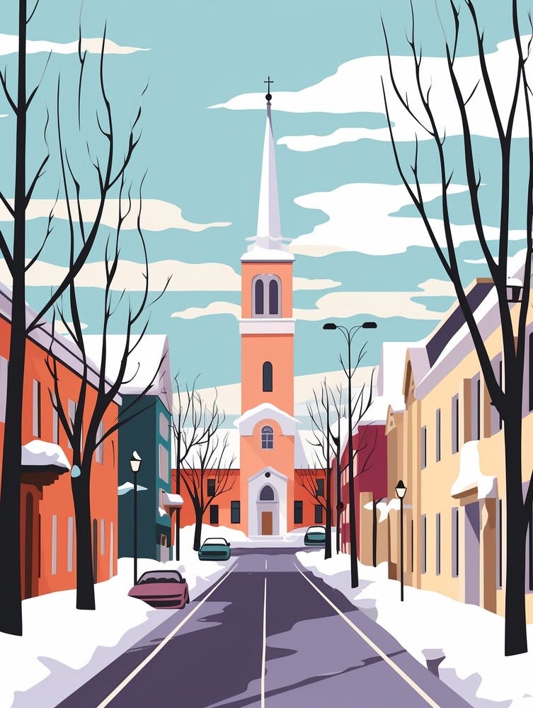 Retro Winter Illustration Reykjavik Iceland 3