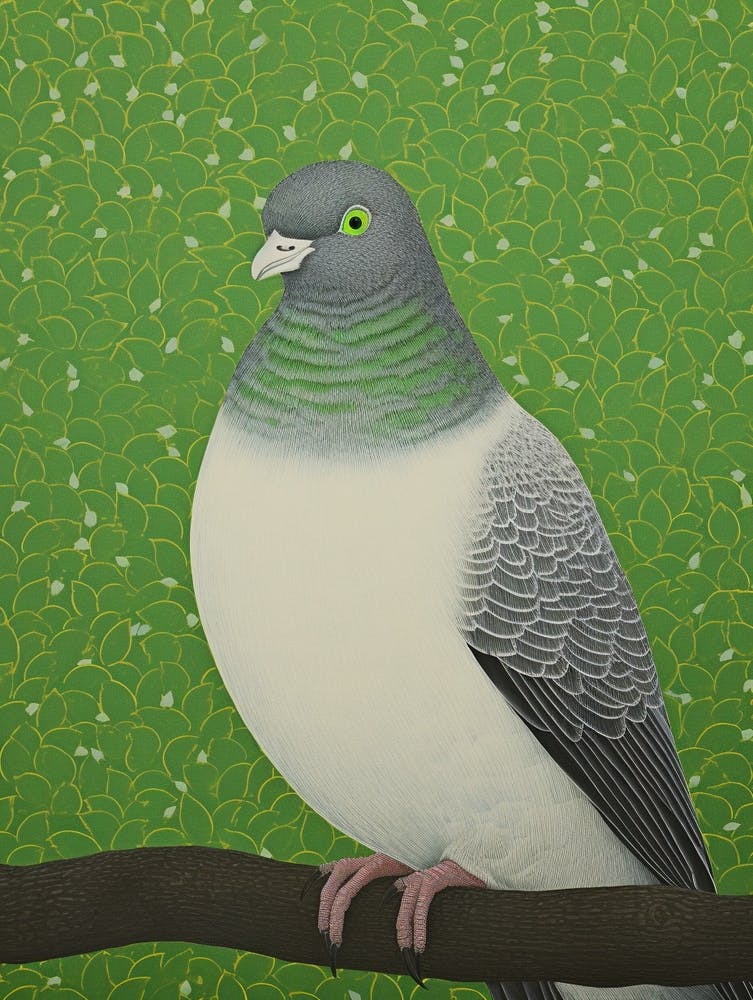 Ohara Koson Inspired Bird Painting Pigeon 4