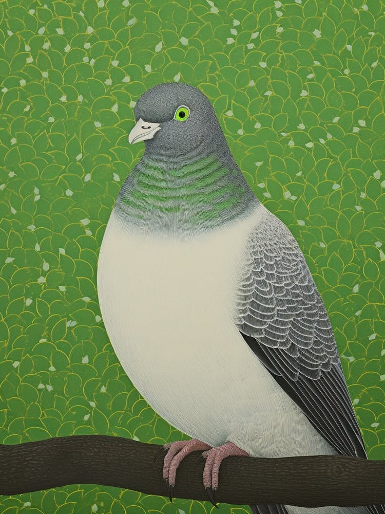 Ohara Koson Inspired Bird Painting Pigeon 4