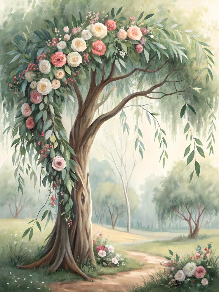 Oil Painting Style Eucalyptus And Floral Garland