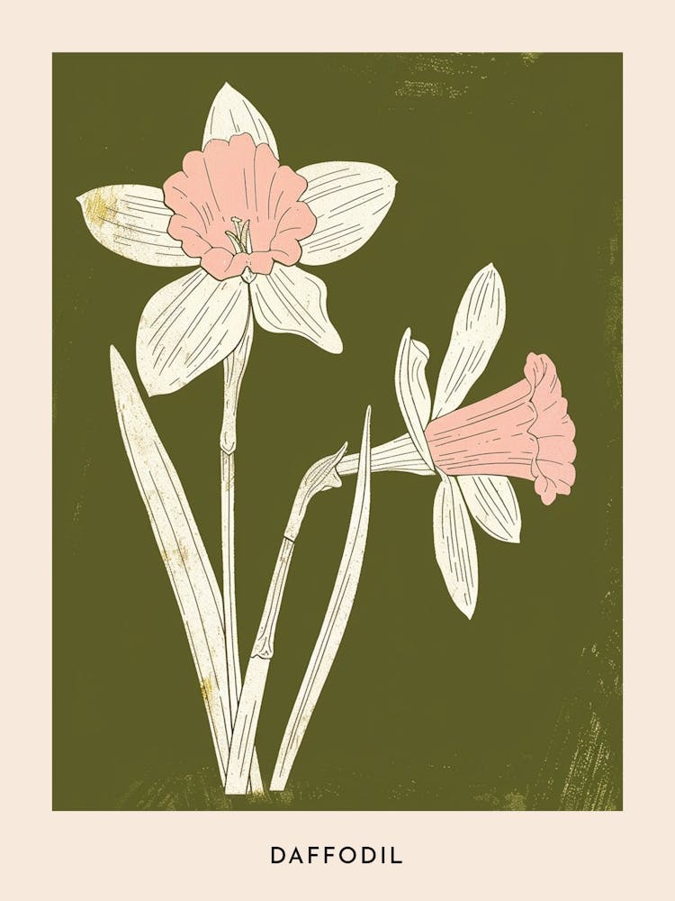 Pink & Green Daffodil 1 Flower Poster