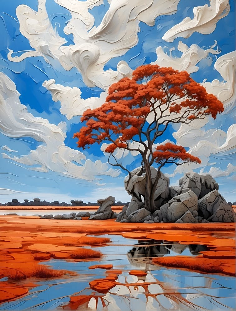 High quality, Ultra HD 8K, highly detailed, Abstraction, Oil painting, Sketch, Savannah landscape made of blue sky, Cubism, Brush, Palette, Pigment, Stroke, Contrast, Depth, Creativity, Imagination, Ceramic, Cerulean, Vermilion, Impasto, Glaze, Grayscale,