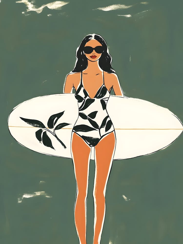 Woman In Bikini With Surfboard
