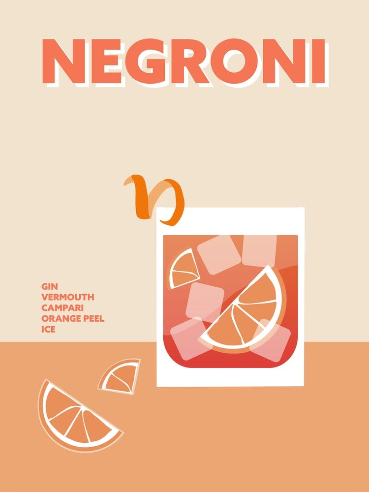 Negroni Cocktail Retro Colourful Wall